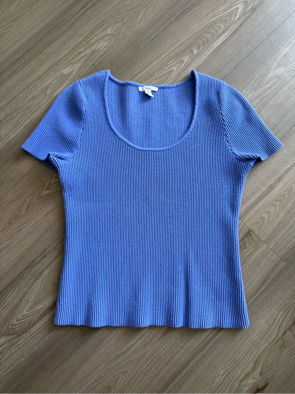 Bar III Scoop-neck Ribbed Knit Blue Top M